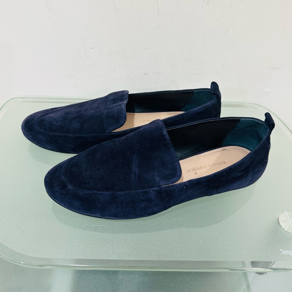 Banana Republic Suede Demi Loafer Women 7 Navy Blue Leather Casual Preppy Office - Picture 3 of 10